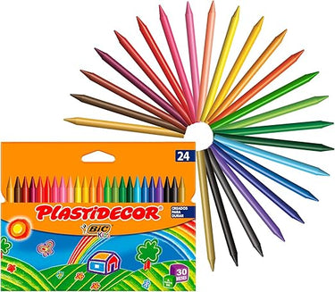 BIC Kids Ceras de Colores para Niños, Óptimo para material escolar,Plastidecor, Colores Vivos Surtidos, Ideal para colorear, 24 Ceras